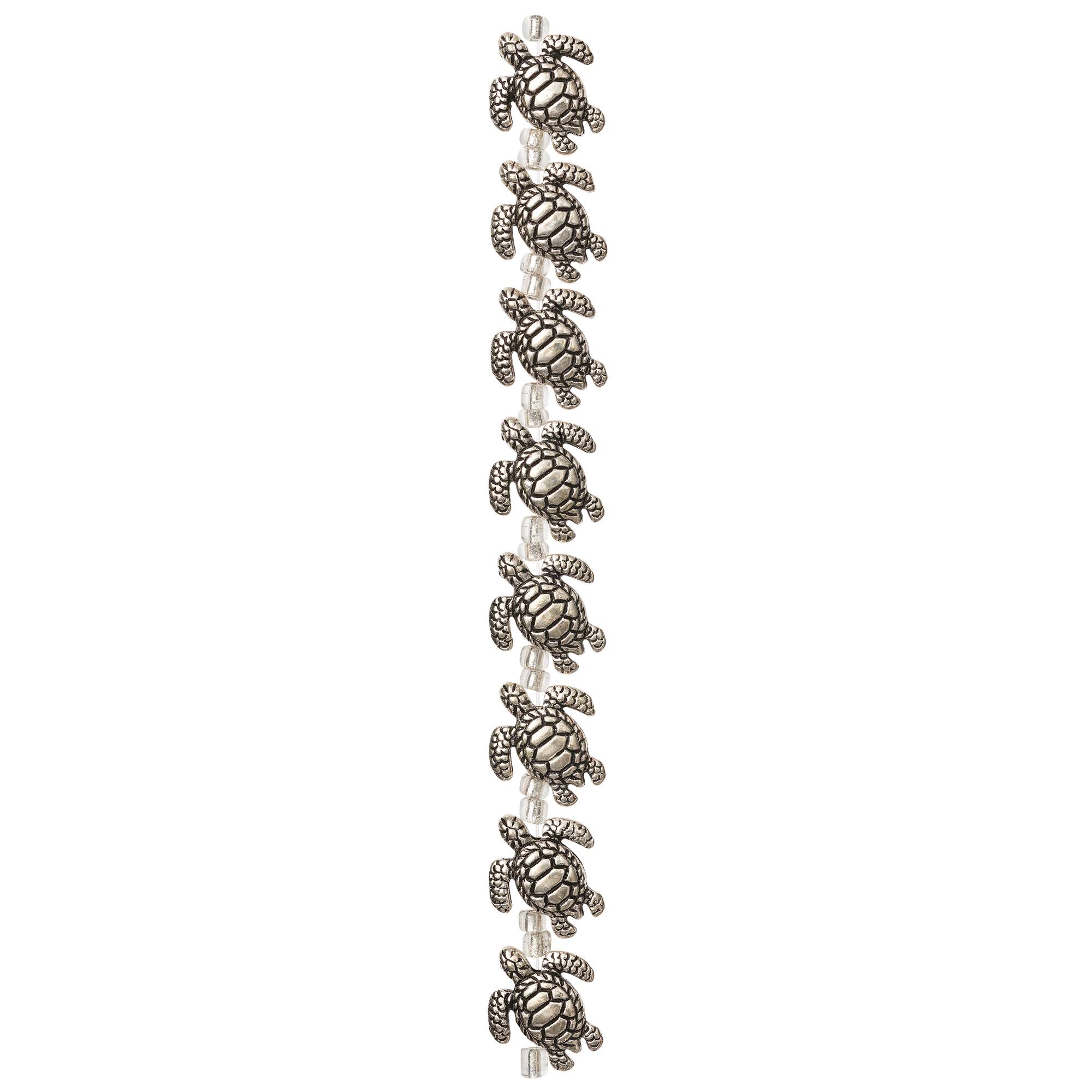 12 Packs: 8 ct. (96 total) Silver Metal Sea Turtle Beads, 18mm by Bead Landing™